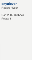 enyalover Register User  Car: 2002 Outback Posts: 3
